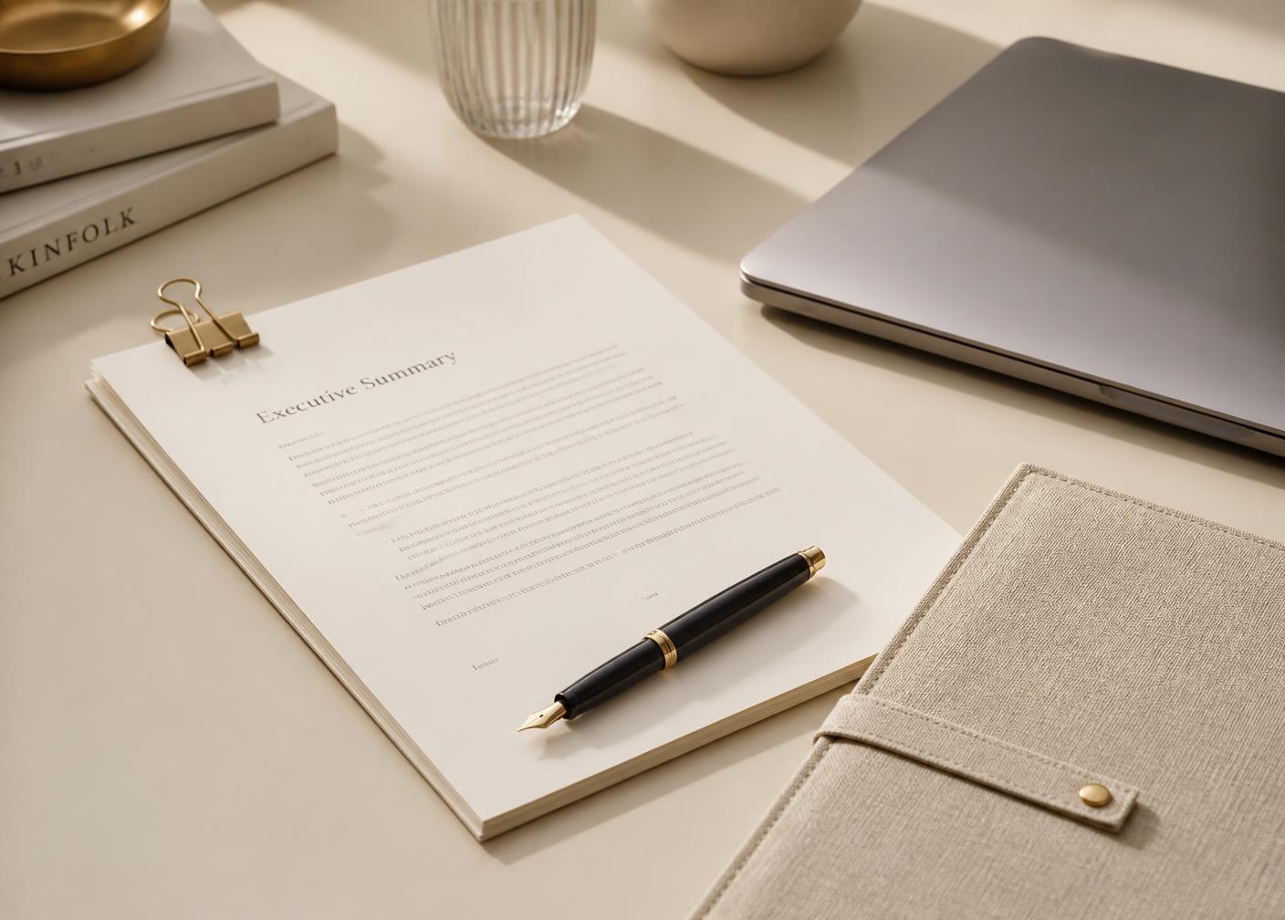 Administratief medewerker verwerkt documenten en facturen naast een laptop